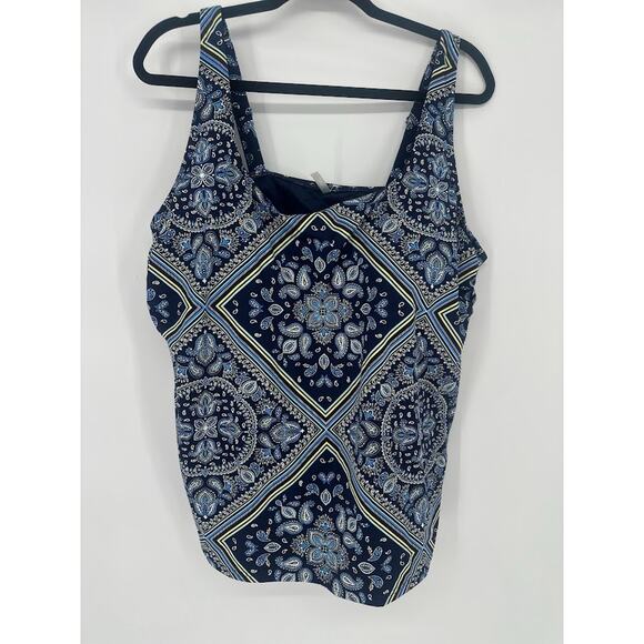 Lands' End Size 22W Paisley Floral Blue Underwire Padded Tankini Swim Top Modest - Picture 1 of 9